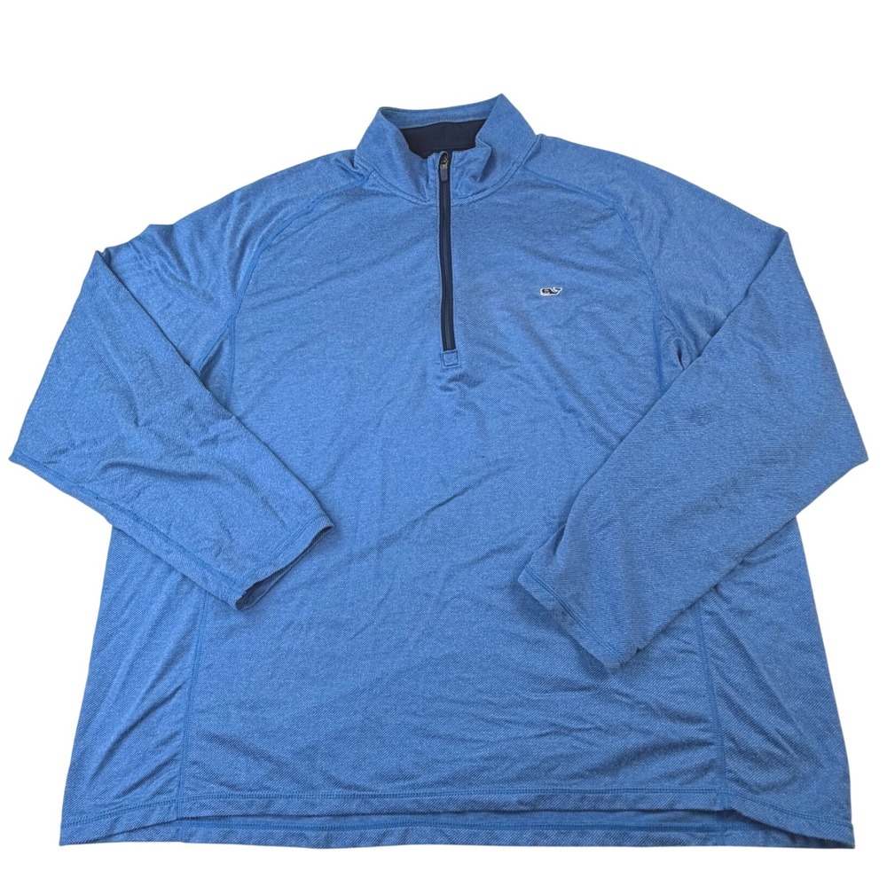 Vineyard Vines Performance Mens XXL Blue Heather Quarter Zip Pullover Sweater